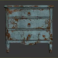 Vintage Blue Three Drawer Chest With Distressed Paint And Rustic Design 3d model