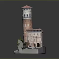 Architectural Building Model Featuring Red Brick Tower Red Roof Base And Structural Details 3d model