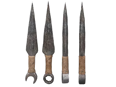 Ancient Metal Tip Weapons with Rope Wrapped Handles and Various Designs 3d model