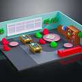 Modern Indoor Activity Space With Board Game Tables Colorful Seats Window Bookshelf And Plants