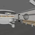 Modern Cafe Interior With Curved Bar Counter Circular Ceiling And High Stools 3d model