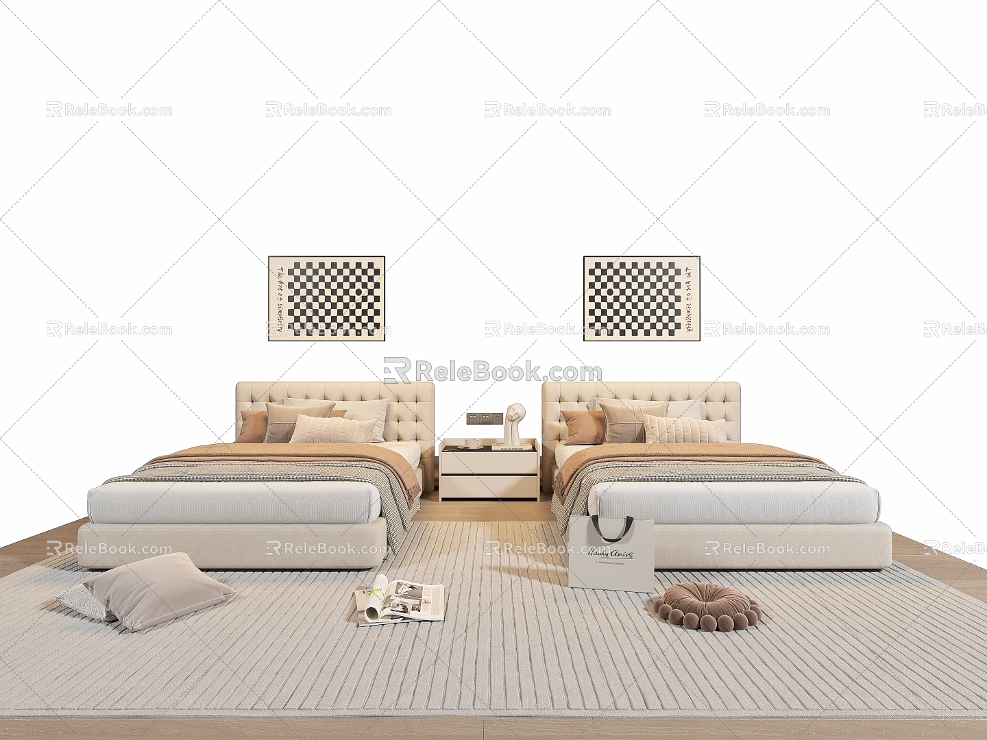 Single Bed Hotel Private Room Single Room Double Room 3d model