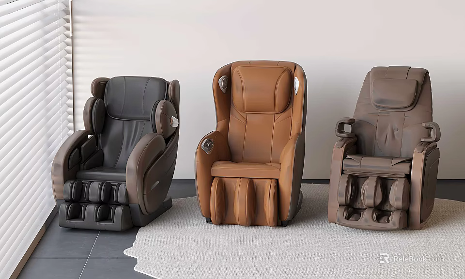 Black Brown And Beige Massage Chairs With Modern Design And Comfortable Seats 3d model 