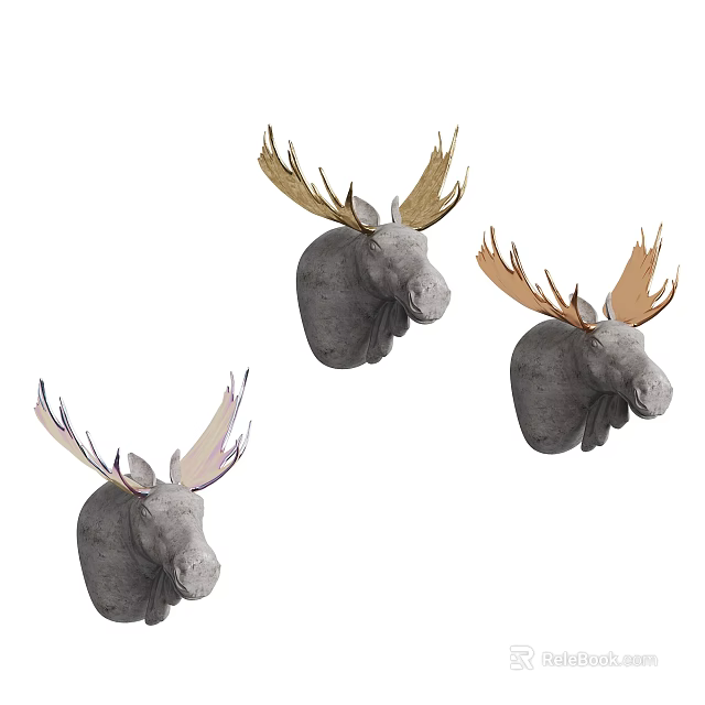 Modern Deer Head Wall Decor With Different Colored Antlers For Home Decoration 3d model 