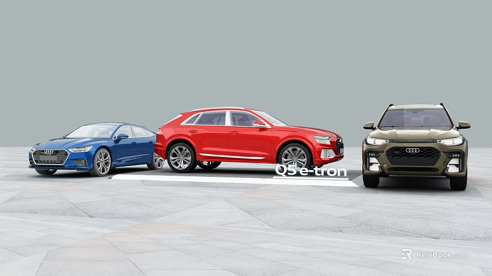 Audi Electric Vehicles Featuring Blue Sedan Red SUV and Brown Car With e-tron Design 3d model 