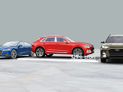 Audi Electric Vehicles Featuring Blue Sedan Red SUV and Brown Car With e-tron Design 3d model