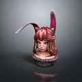 3D Female Character Head Sculpture With Bunny Ears Pink Hair And Glasses