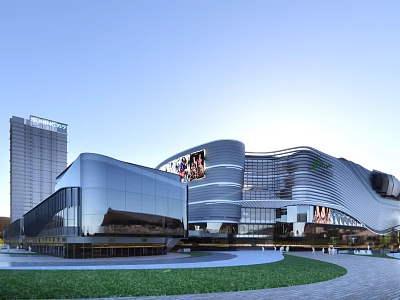 Modern Commercial Complex Architectural Design With Glass Facade And Urban Plaza 3d model