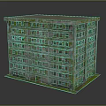 Old Abandoned Multi Storey Building Exterior Covered With Green Moss 3d model