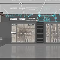 Contemporary Exhibition Hall Featuring Glass Display Cases Blue Technical Diagrams And Displayed Items