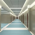Modern Office Corridor With Long Layout Blue And White Carpet And Ceiling Light Strips