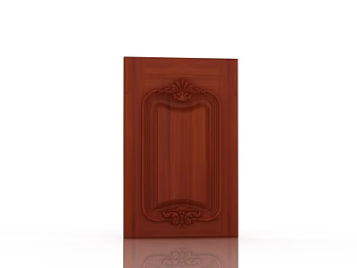 Classic Wooden Hinged Door With Brown Finish And Carved Decorative Patterns 3d model