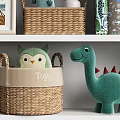 Green Dinosaur Themed Decorative Ornament Set with Plush Toys Figurines Picture Frames Books and Baskets