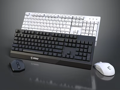 Modern Computer Keyboard and Mouse Set with Black White Mii Design Peripherals 3d model