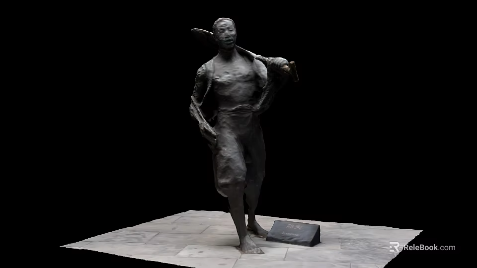 Human Figure Bronze Landscape Sculpture In Standing Pose On Stone Pedestal 3d model 
