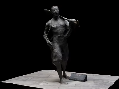 Human Figure Bronze Landscape Sculpture In Standing Pose On Stone Pedestal 3d model
