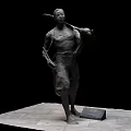 Human Figure Bronze Landscape Sculpture In Standing Pose On Stone Pedestal