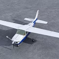 Blue and White Passenger Plane Parked on Gray Ground Under Cloudy Sky 3d model