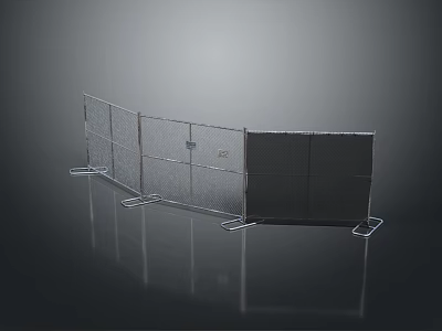 Metal Mesh Fence Structure With Black Panel Sections And Base Supports 3d model
