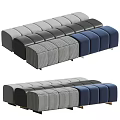 Modern Upholstered Bench Seats With Gray Black Blue Plaid Fabric Designs