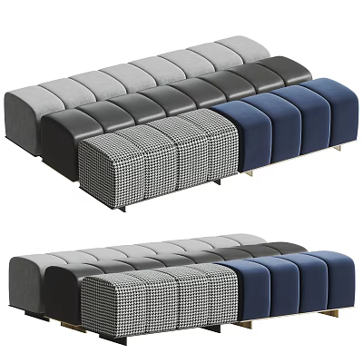 Modern Upholstered Bench Seats With Gray Black Blue Plaid Fabric Designs 3d model