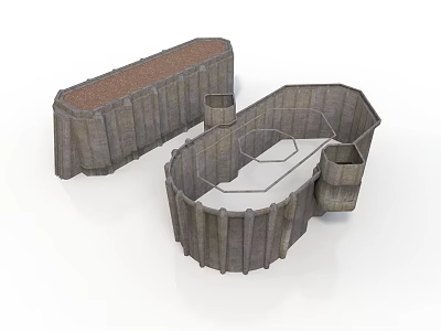3D Wooden Scene Components With Irregular Shapes Textured Surfaces And Container Like Parts 3d model