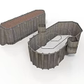 3D Wooden Scene Components With Irregular Shapes Textured Surfaces And Container Like Parts