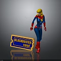 Superhero Figure Standing Next to Blockbuster Video Sign in Blue Costume