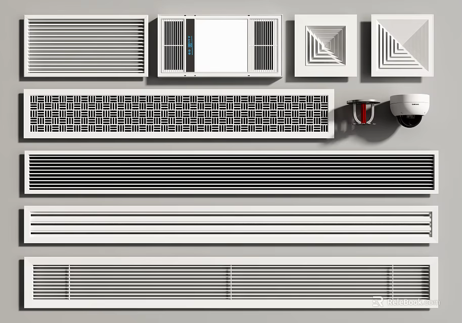 Various Types of Air Conditioner Air Vents with Different Grille Designs 3d model 