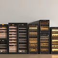 Various Styles Black And Brown Wine Cabinets With Glass Doors Layered Racks And Wine Bottles