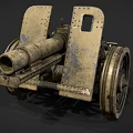 Vintage Historical Cannon Weapon With Large Wooden Wheels And Metal Structure