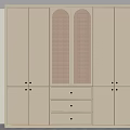Modern Wardrobe Design With Beige Finish Rattan Panel Doors And Brass Handles