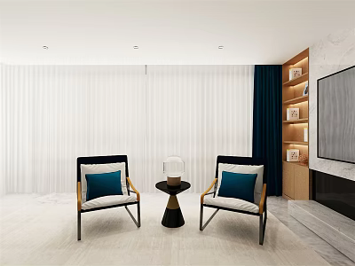 Modern Living Room With Two Chairs And Round Table With Blue Cushions 3d model