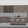 Modern Kitchen Interior With Gray Cabinets Island Counter And Bar Stools 3d model