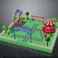 Luna Park Amusement Scene With Ferris Wheel Carousel Swings And Trees