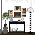 French Style Entrance Cabinet American Style End View Floor Lamp Table Lamp Decorative Painting Combination French Style Side Cabinet 3d model