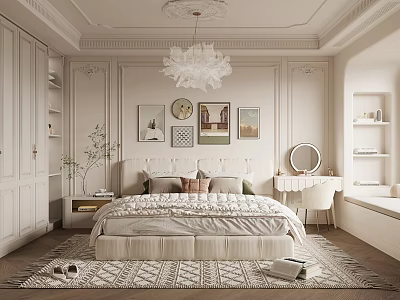 Elegant Classic Bedroom Interior Design With Chandelier Decorative Paintings And Patterned Rug 3d model