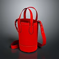 Red Barrel Shaped Leather Bag With Top Handles And Adjustable Shoulder Strap 3d model