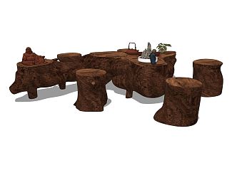 New Chinese root carving tea sea coffee table 3d model