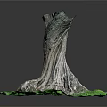 Natural Wooden Stump Sculpture with Intricate Roots and Green Stone Base