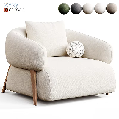 Beige Upholstered Accent Chair with Wooden Legs Armrests and Decorative Ball 3d model