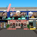 Vibrant Commercial Street With Colorful Shopfronts Outdoor Seating And Green Plants