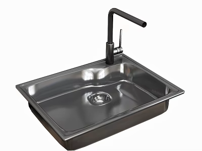 Stainless Steel Kitchen Sink Single Bowl With Black Faucet Modern Sleek Design 3d model