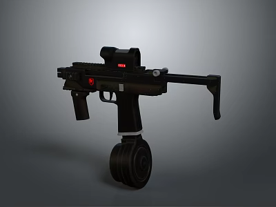 Black Firearm Weapon With Red Dot Sight Scope And Magazine Base Design 3d model