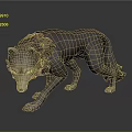 Detailed Wolf Sculpture in Crouching Dynamic Pose with Blue Eyes and Realistic Fur Texture