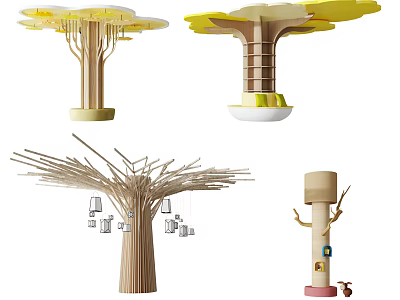 Creative Tree Shaped Decorative Columns With Leaf Branch And House Designs 3d model