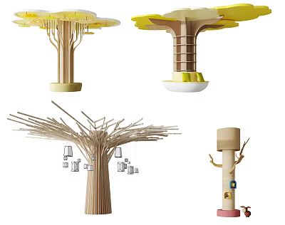 Creative Tree Shaped Decorative Columns With Leaf Branch And House Designs 3d model