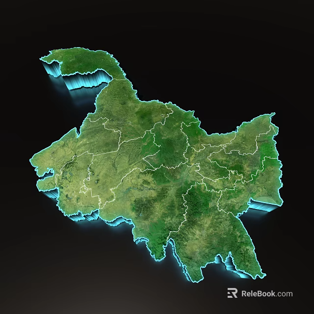 Detailed 3D Geographical Map With Regional Divisions And Green Terrain Features 3d model 
