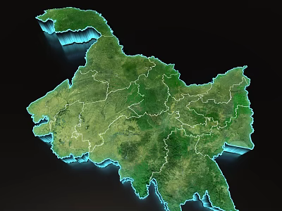 Detailed 3D Geographical Map With Regional Divisions And Green Terrain Features 3d model