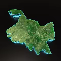 Detailed 3D Geographical Map With Regional Divisions And Green Terrain Features